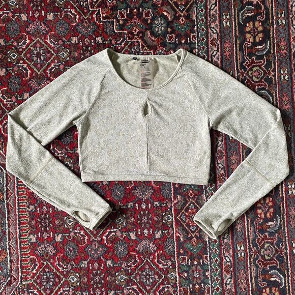 Gymshark Fleur Gray Long Sleeve Crop Top - Picture 1 of 6